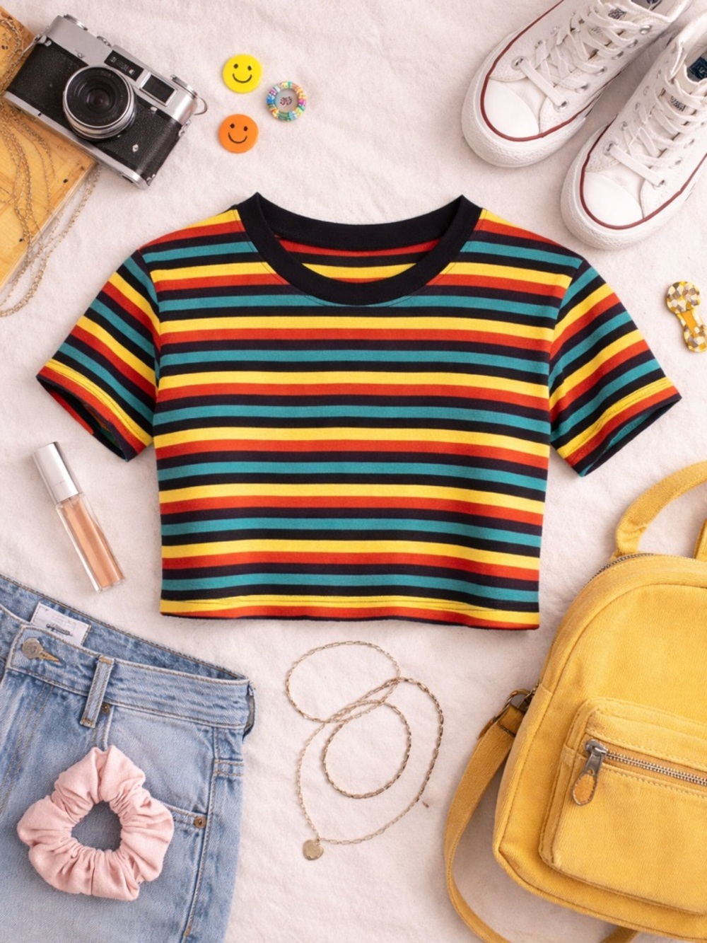 A.LAB Rainbow Stripe Cropped Tee Size Small Multicolor Striped Crop Top Y2K